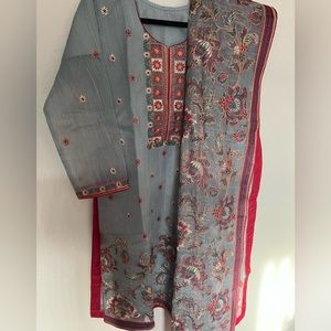 New 3 piece suits embroidery kameez with shalwar beautiful dupata